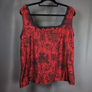Vintage 90s/Y2K Coldwater Creek Red Black Vampy Gothic Jacquard Corset Top 1X